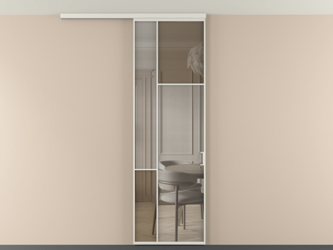 Перегородка Mosaic вдоль стены на потолок 1 створка АЛПР 041.11 Алюминий серый Декоративное стекло с сеткой "Mesh silver", триплекс, 6 мм + Прозрачное бронзовое стекло, триплекс. Цена 141040 ₽ . Фабрика дверей Волховец 8 (800) 551 43 19 Перегородка Mosaic вдоль стены на потолок 1 створка АЛПР 041.11 Алюминий серый Декоративное стекло с сеткой "Mesh silver", триплекс, 6 мм + Прозрачное бронзовое стекло, триплекс Цена 141040 ₽ | Volhovec